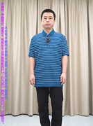 蓝色条纹短袖T恤 聚酯+天丝+桑蚕丝 普洛克24夏 商务针织衫