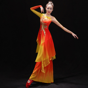 古典舞演出服仙女飘逸中国风独舞扇子舞蹈服装现代舞秧歌舞渐变色