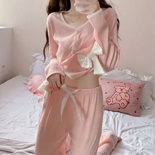 甜美粉色长袖，女款睡衣女春秋季小个子可爱纯色家居服两件套