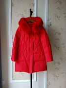朗曼笛姐妹品牌帝素冬季 红色 修身奢华狐狸毛领中长款羽绒服