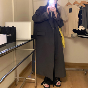 大码微胖妹妹mm秋季韩版高级感长款西装风衣外套，女宽松垂感夹克潮