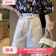 大码女装夏短裤胖mm高腰显瘦遮垮阔腿休闲西装五分裤女