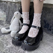 白色蕾丝花边袜子女中筒袜ins潮玻璃丝袜jk日系半筒可爱水晶短袜