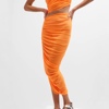 未来复古纽约设计师nk橙色，网纱不对称长，平行褶皱沙滩半身裙
