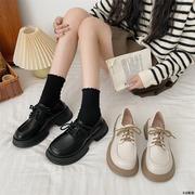 白色复古增高厚底松糕小皮鞋，女2023年日系学院，风系带百搭单鞋