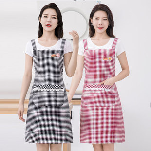 2024棉布透气围裙夏季小清新家用厨房，做饭韩版女时尚无袖围腰