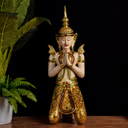 泰国跪佛木雕佛像摆件迎宾人物，东南亚装饰风格会所美容院落地