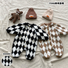 ins24冬款韩版婴儿衣服，洋气格子加绒加厚连体衣男女宝宝保暖爬服