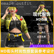 MD女士时尚渔网袜短裙帽子眼镜Clo3d服装打版源文件模型素材OBJ