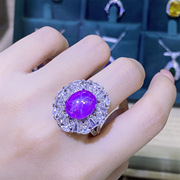 vintage紫星光鸽子蛋形仿真紫水晶满钻开口戒指 时尚气质网红指环