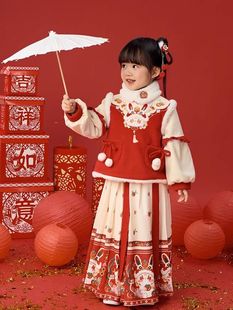 汉服女童冬季套装拜年服2023中国风马面裙，儿童古装新年过年服