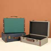 定制欧式复古手提箱桌面化妆收纳整理箱包走秀道具箱纯色皮箱木箱