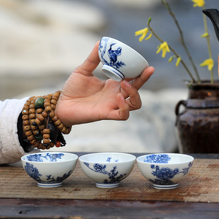 盖碗套装景德镇手工拉胚手绘青花个性定制绣球主人杯茶具
