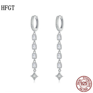 hfgt锆石耳钉长款s925纯银流苏，时尚闪亮欧美流行饰品耳扣银耳环