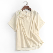 z412刺绣盘扣新中式减龄国潮风立领短袖衬衫夏季短款女雪纺衫