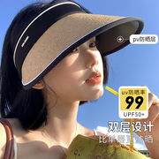 黑胶空顶草帽女夏季可折叠大帽檐遮阳防晒帽沙滩防紫外线太阳帽子