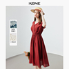 红色连衣裙女中长款kbne2024夏季气质茶歇法式小众设计裙子