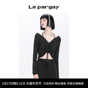 lapargay纳帕佳秋季女装，黑白色上衣个性，时尚气质长袖短款t恤