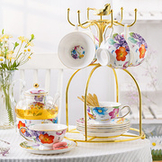 英式下午茶具花茶壶套装家用客厅陶瓷蜡烛台加热玻璃煮茶壶水果壶