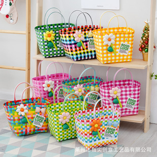 彩色塑料编织篮子包大容量沙滩包女创意伴手小清新手提购物篮