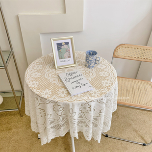 ins风复古简约白色蕾丝桌布，客厅卧室书桌圆桌，床头柜背景布盖布垫