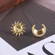 欧美时尚个性镀金日月造型设计感太阳月亮小巧气质不对称耳钉耳饰