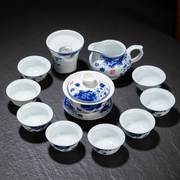 青花瓷茶具套装家用整套陶瓷功夫茶具，德化白瓷泡茶器盖碗茶杯