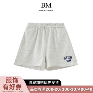 bmfashion美式风分叉字母，刺绣短裤bm休闲裤五分运动裤夏季薄款