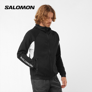 salomon萨洛蒙弹性透气连帽衫外套男款徒步运动户外黑色速干休闲