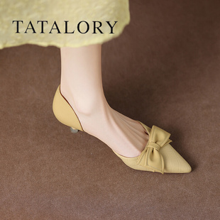 tatalory女鞋法式蝴蝶结，尖头高跟鞋女春秋气质，中空细跟浅口单鞋