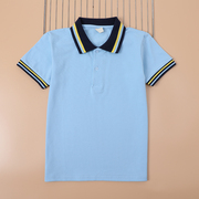 夏装儿童校服短袖T恤浅蓝色黄条纹POLO衫男女童幼儿园服学生班服