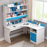 卧室现代简约学生女孩粉色儿童房书桌书柜组合一体转角书架写字桌