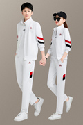 情侣运动套装男女春秋季时尚，休闲团体跑步服三件套白色卫衣男