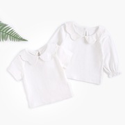 22春季新生婴儿纯棉衣服女童宝宝，白色娃娃花朵，领长短袖打底衫上衣