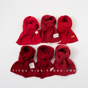 新年红色儿童围巾秋冬季男童女童宝宝围脖针织毛线圣诞节护颈小孩