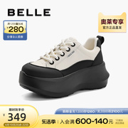 百丽厚底增高小白鞋女秋季女鞋熊猫运动休闲鞋B1562CM3