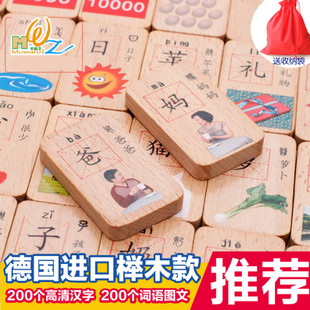 儿童益智100片榉木双面，木制玩具积木圆角，汉字识字多米诺骨牌礼物