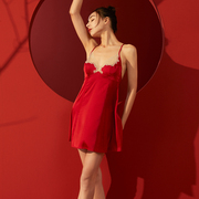 碧美妮女短裙性感镂空薄款夏季诱惑情趣红色吊带睡衣622009