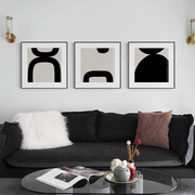 黑白抽象客厅沙发背景墙挂画现代简约餐厅，装饰画样板间正方形壁画