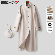 BXV米色立领风衣女中长款2024春秋廓形宽松气质感英伦风外套