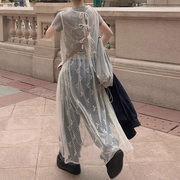 韩版洋气圆领，无袖后背系带叠穿透明蝴蝶结连衣裙