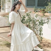 白色法式娃娃领连衣裙少女，夏季2023初，中高中学生甜美公主长裙