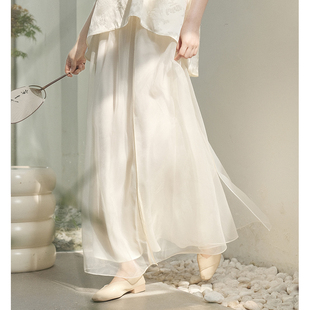 山有色2023中式国风复古女装中式百搭优雅气质仙女白色半身裙