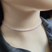 925纯银切面白锆石(白锆石)水晶锁骨项链女生不褪色清新小众设计短颈带夏