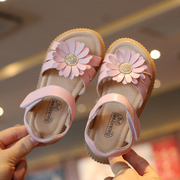 花朵真皮女童凉鞋，2024夏季女孩公主鞋子，2-3-6岁7幼儿园宝宝软底鞋