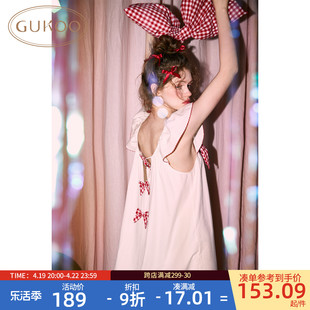 gukoo果壳睡衣女，夏季公主风纯欲睡裙，女纯棉无袖睡裙家居服b