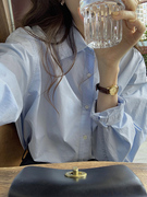 法式宽松休闲蓝色衬衫女春秋季设计感小众，高级感纯棉长袖衬衣上衣