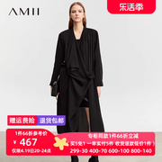 amii2023秋休闲荡领不规则门襟长款外套女雪纺长袖黑色上衣