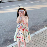 女童连衣裙夏季韩版森系印无袖背心裙儿童连衣裙宝宝棉布裙子