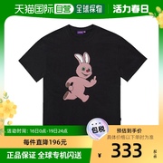 韩国直邮Laugher上装T恤男女款黑色兔子图案印花简约休闲日常百搭